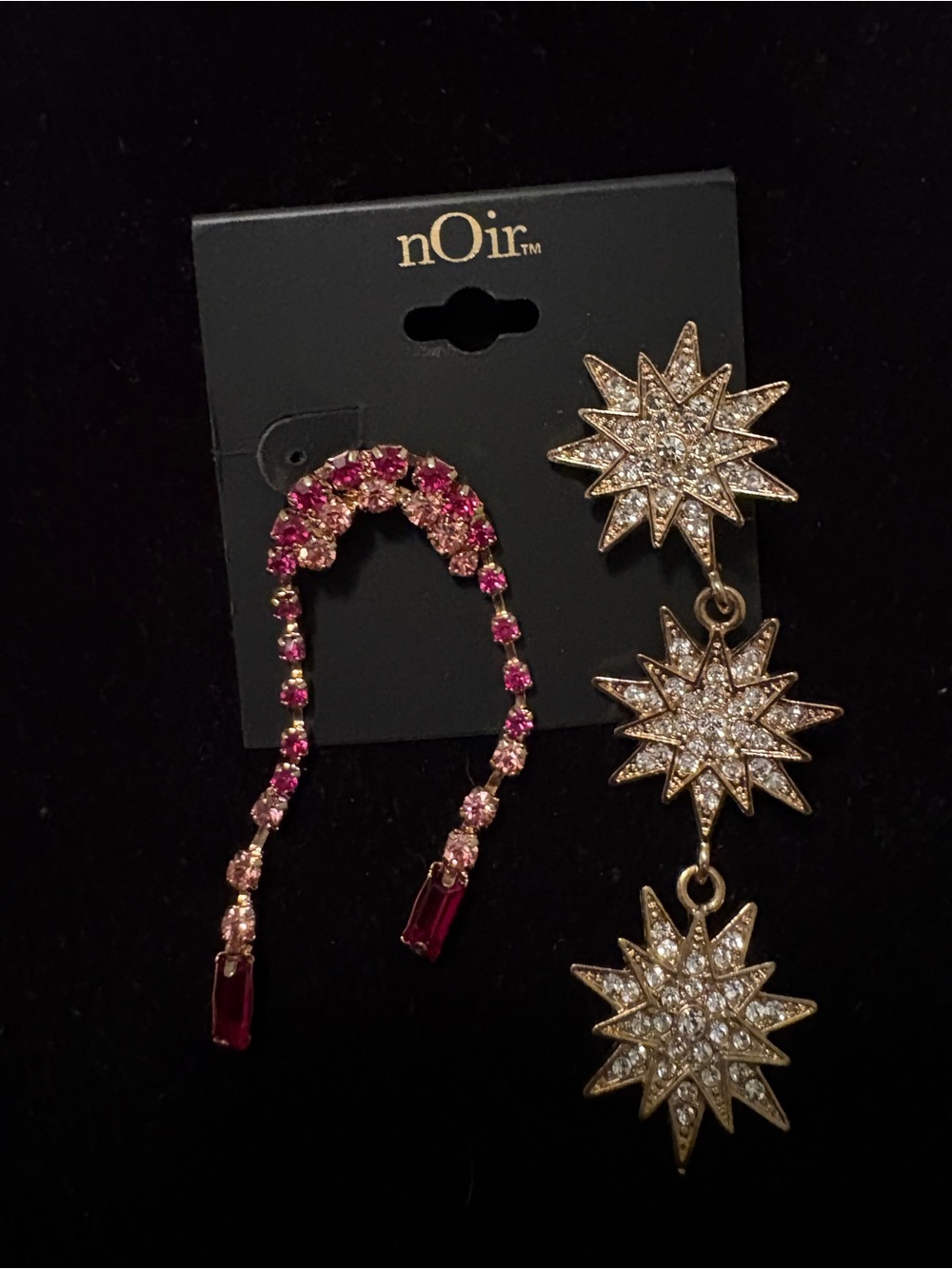 nOir Jewelry Pink Crystal Chain & Gold Star Drop Earrings